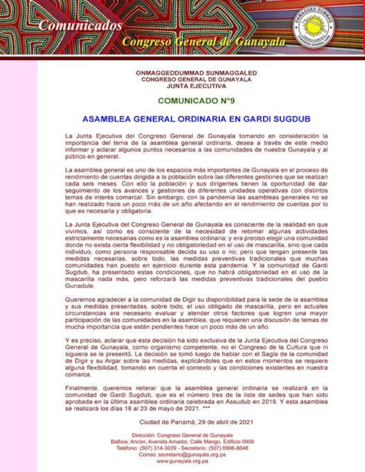 Contradicción. Obligatorio el uso de vestido tradicional, pero no de tapabocas