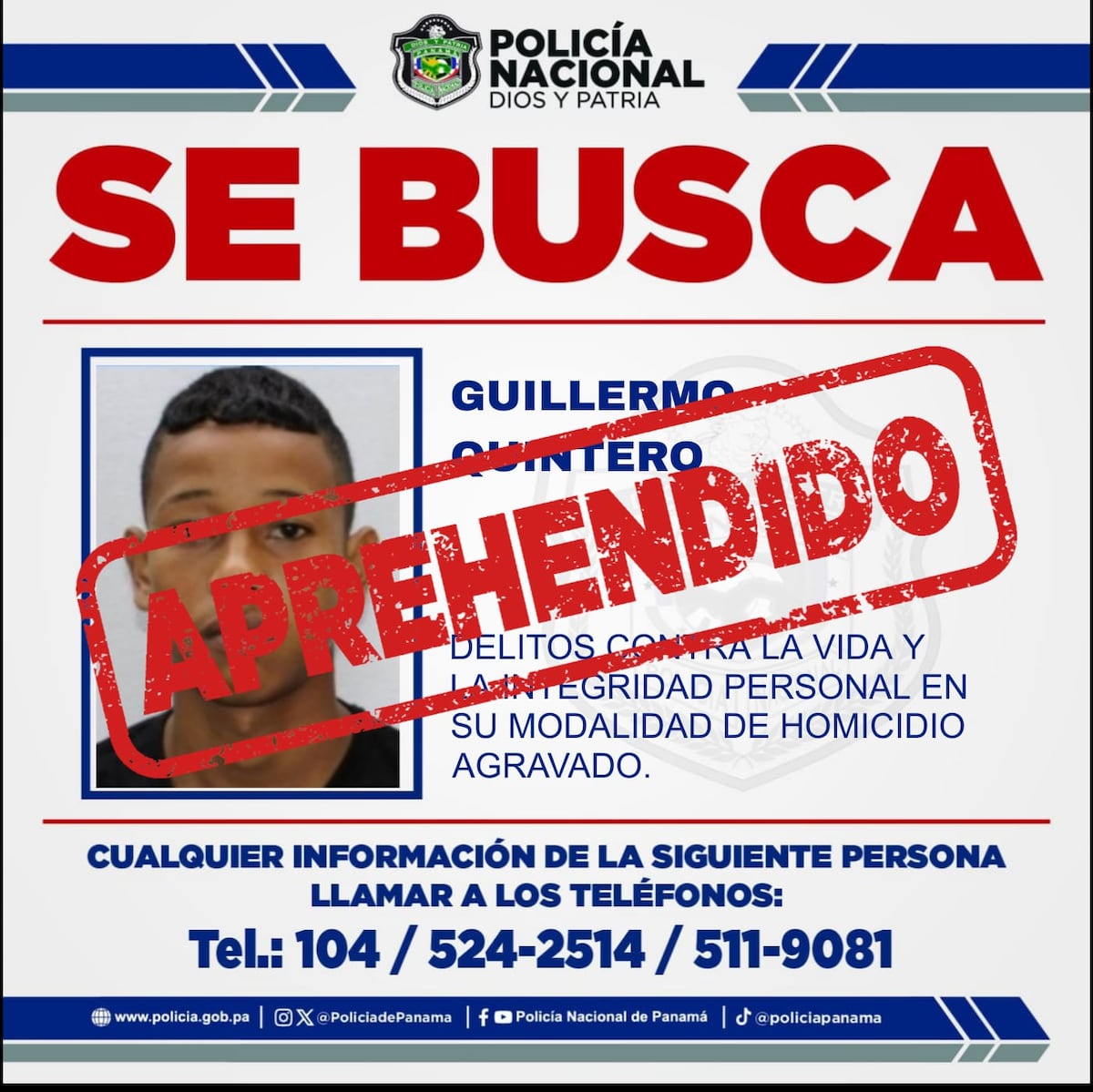 Atrapan a Guillermo Quintero, uno de los más buscados por homicidio en San Miguelito