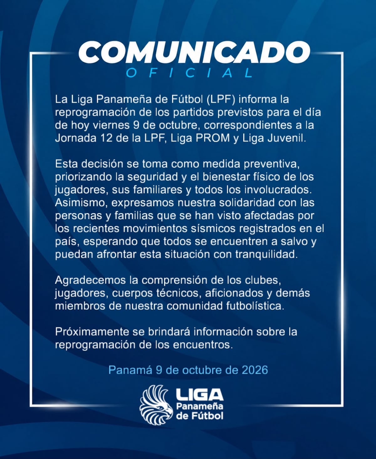 Sismo en Panamá obliga a suspender partidos de fútbol y baloncesto