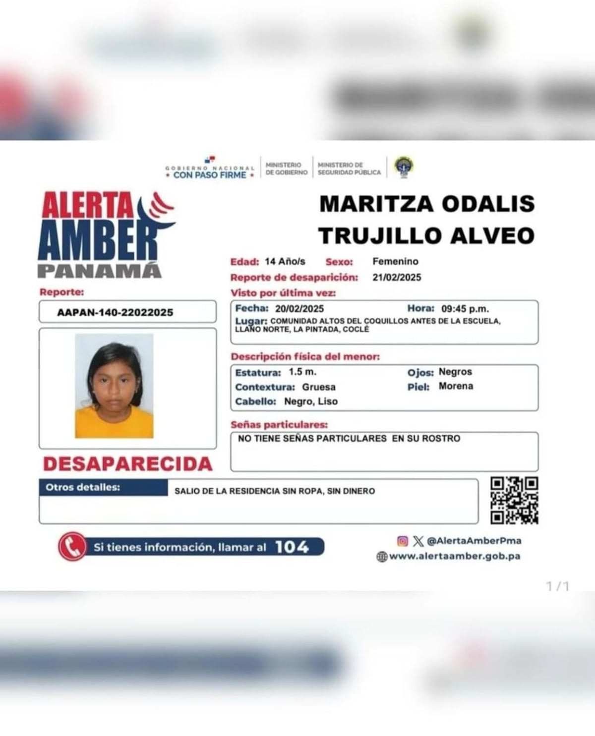 Desaparece una menor de 14 años en Llano Norte: Autoridades activan Alerta Amber