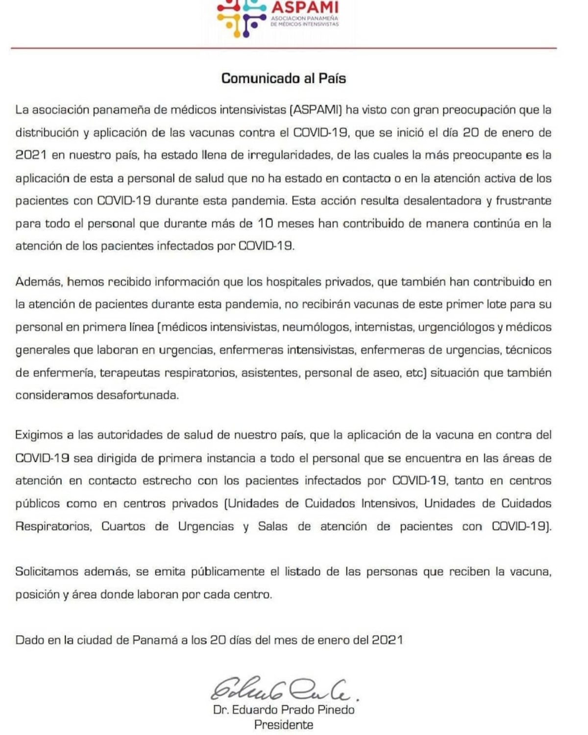 Increíble. Médicos intensivistas denuncian irregularidades en proceso de vacunación contra la covid-19 en Panamá 