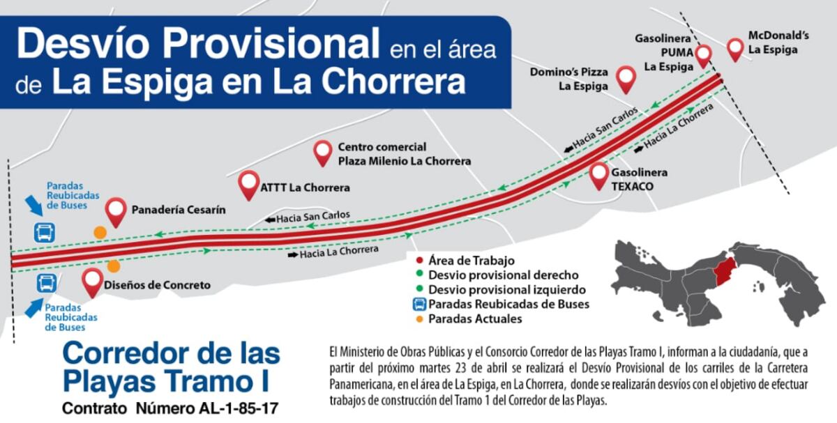 Atentos: Anuncian desvíos en La Espiga de La Chorrera 