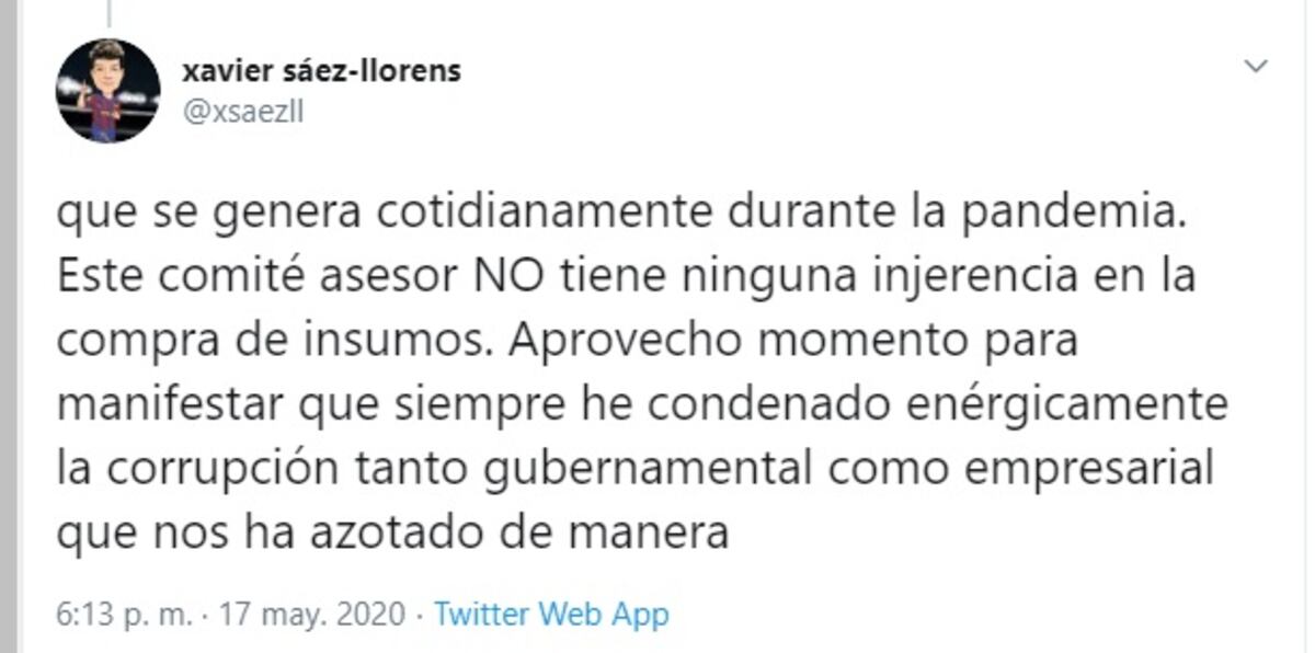 Cuidado. La advertencia que hace el Dr. Sáez Llorens. Además, aclara que nunca tuvo injerencia en compra de insumos