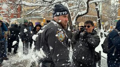 Un arrestado por agredir a policías en multitudinaria batalla de nieve en Nueva York