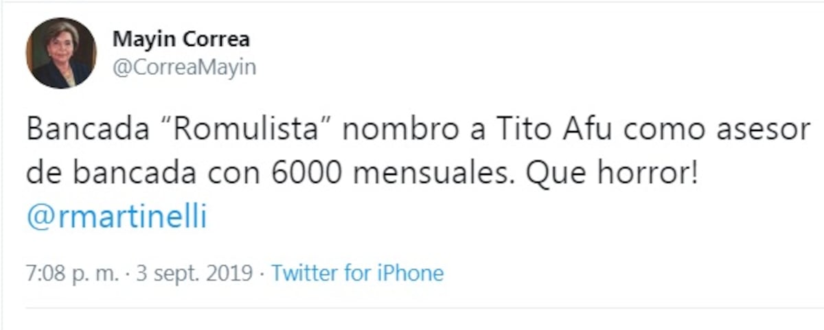 Nombran supuestamente a Tito Afú como asesor de bancada con $6 mil, según Mayín. La hija dijo que es falso