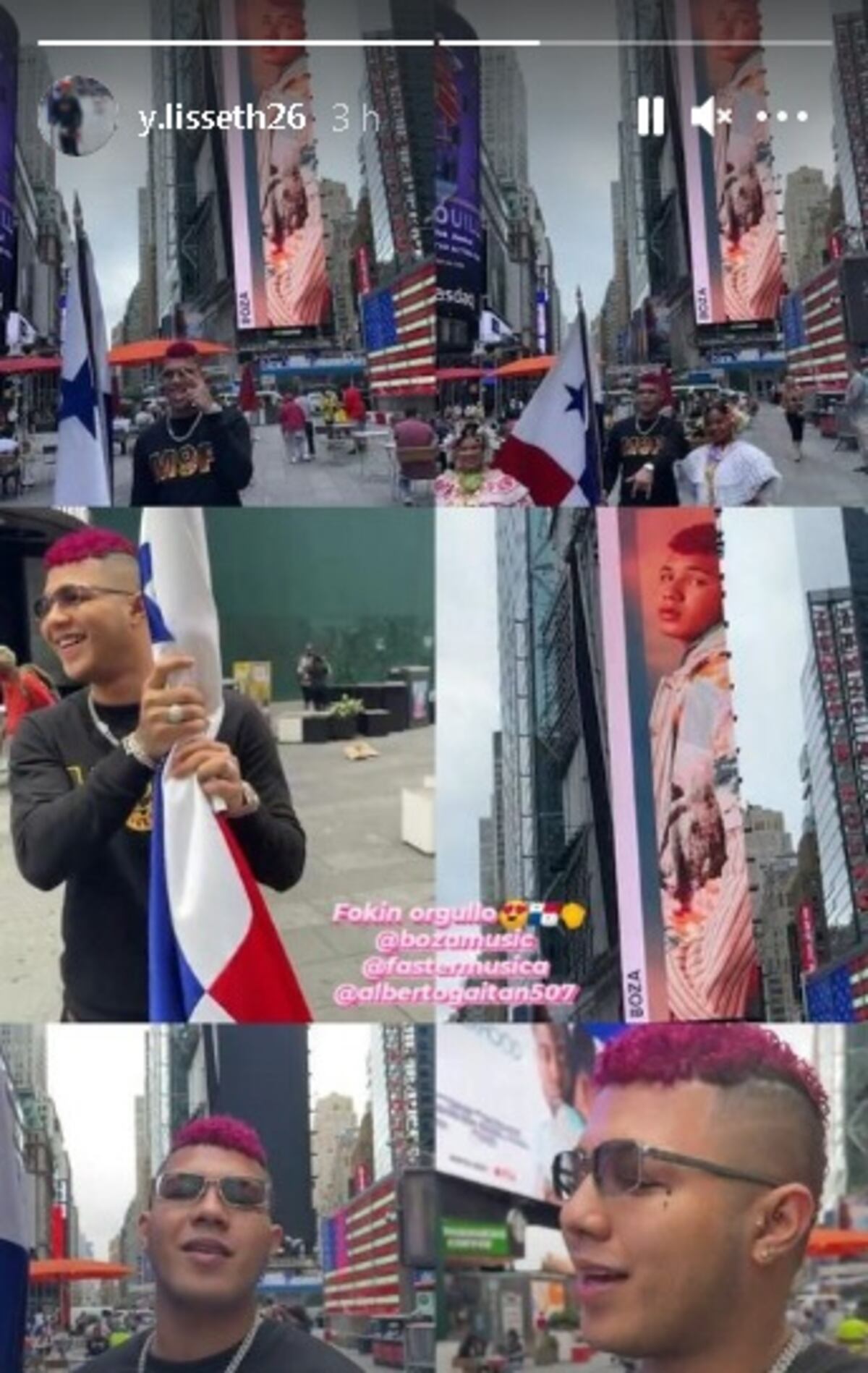 ‘Bienquelo’. El Boza ondea orgulloso la bandera de Panamá en el Times Square donde aparece su imagen