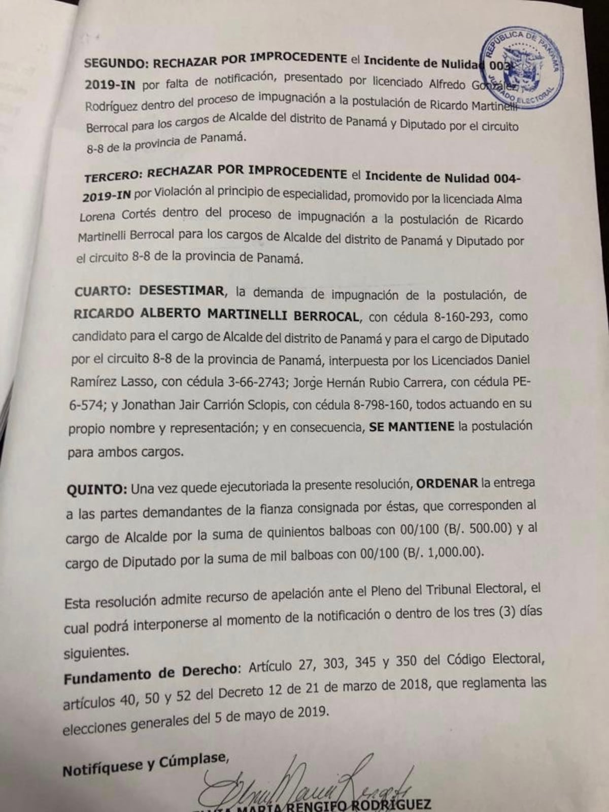 Martinelli sí podrá participar en las elecciones del 5 de mayo, hay reacciones