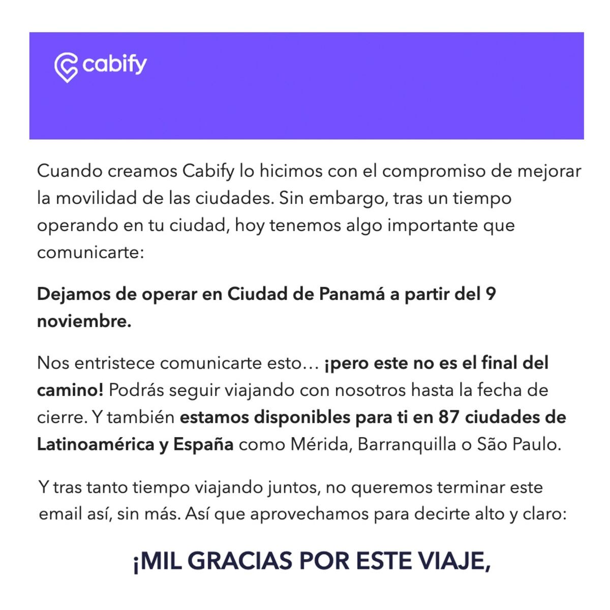 Cabify anuncia cierre de sus operaciones en Panamá y Dominicana