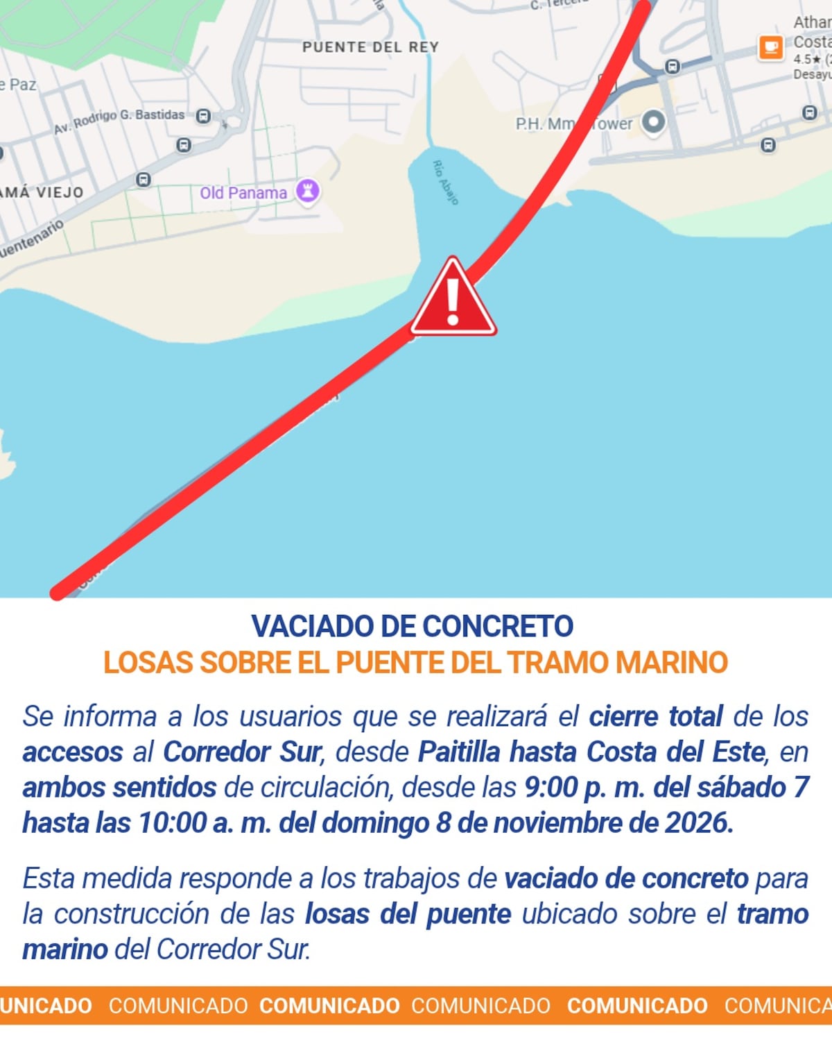 Ojo con tu ruta por el Corredor Sur que cerrarán varios accesos el 7 y 8 de noviembre