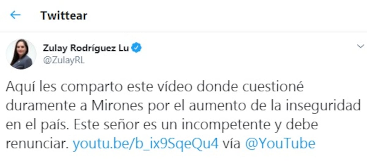 Zulay Rodríguez vuelve a pedir la renuncia del ministro Rolando Mirones. Video