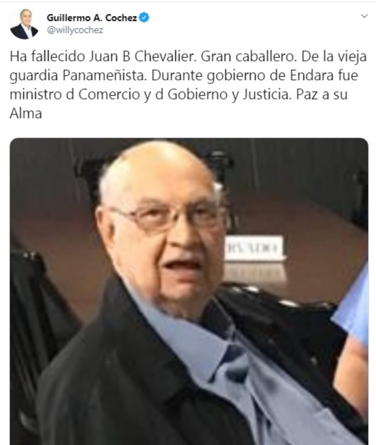 Muere el exministro de Gobierno, Juan Chevalier