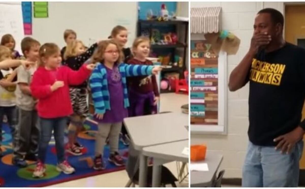 Niños sorprenden a conserje sordo cantando cumpleaños feliz con señas | Video