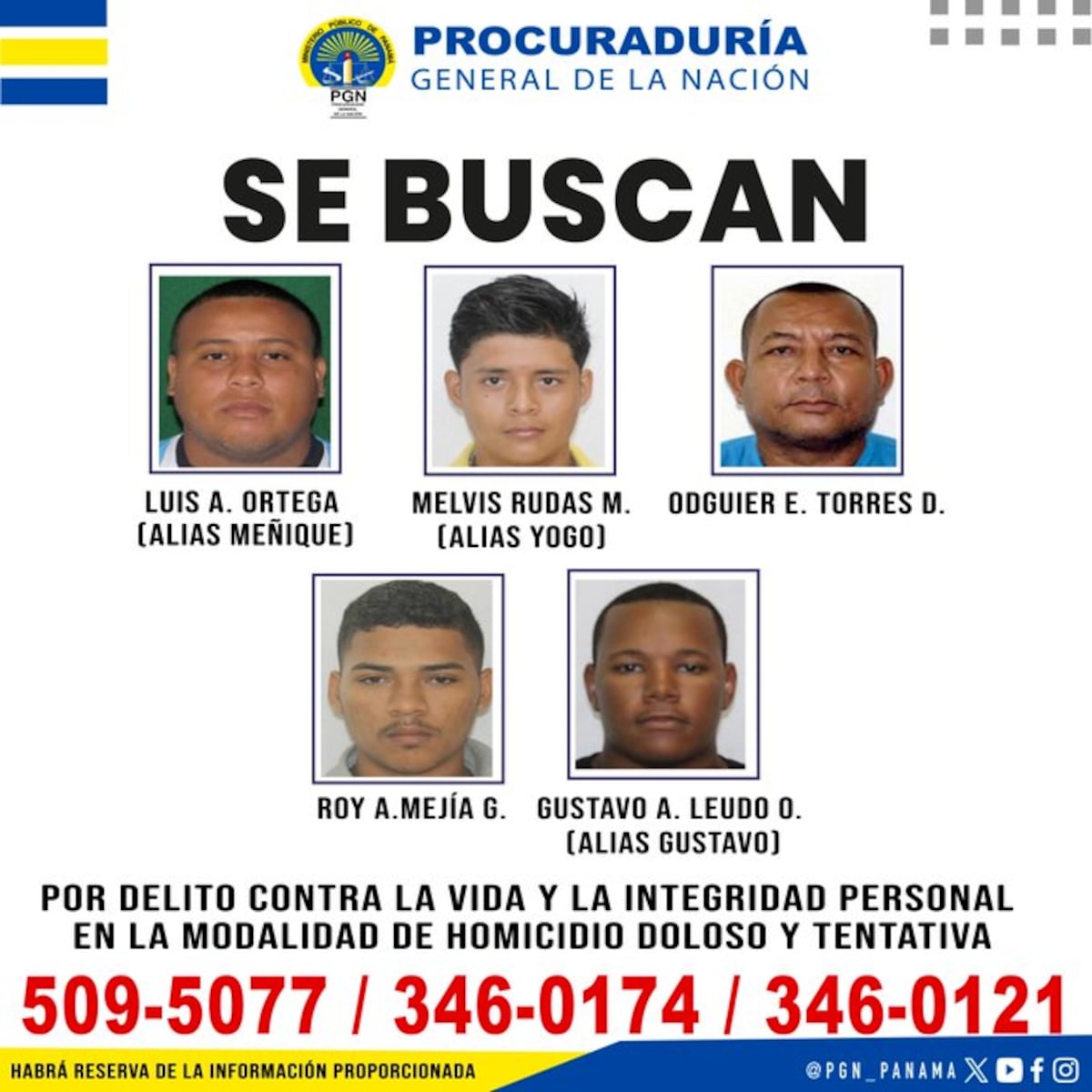 MP busca a cinco personas por homicidio en Panamá Oeste: Se solicita colaboración