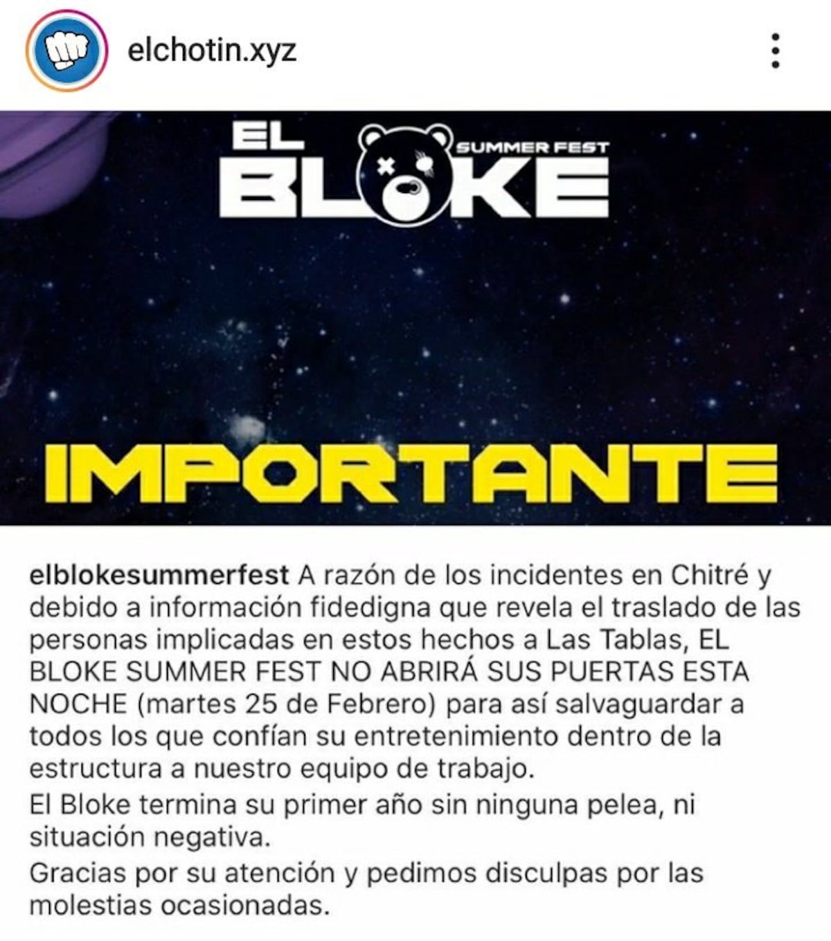 Otro revuelo por el Sech. Revelan supuesto motivo del cierre de El Bloke Summer Fest para la noche del martes de Carnaval. Video