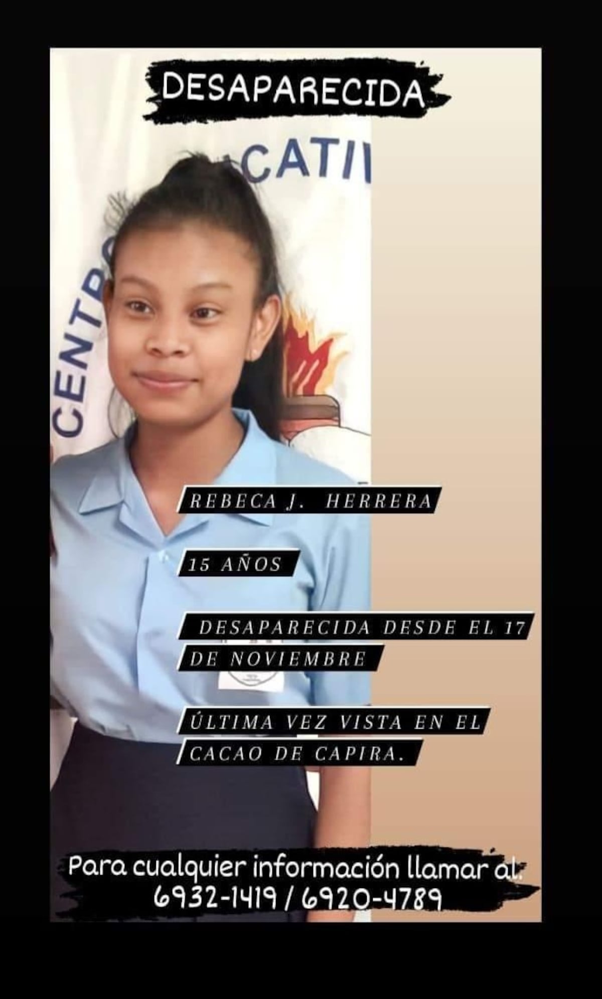 Otra menor desaparecida. Nadie sabe de ella desde el jueves cuando fue a la escuela. Familia desesperada