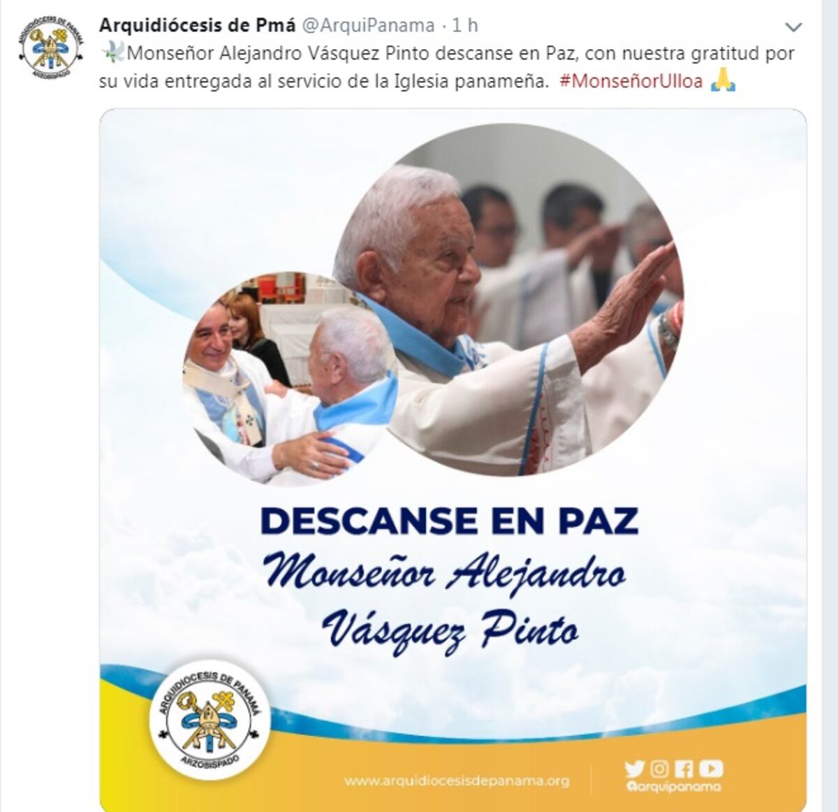 Muere sacerdote panameño. Monseñor Ulloa confirma el deceso