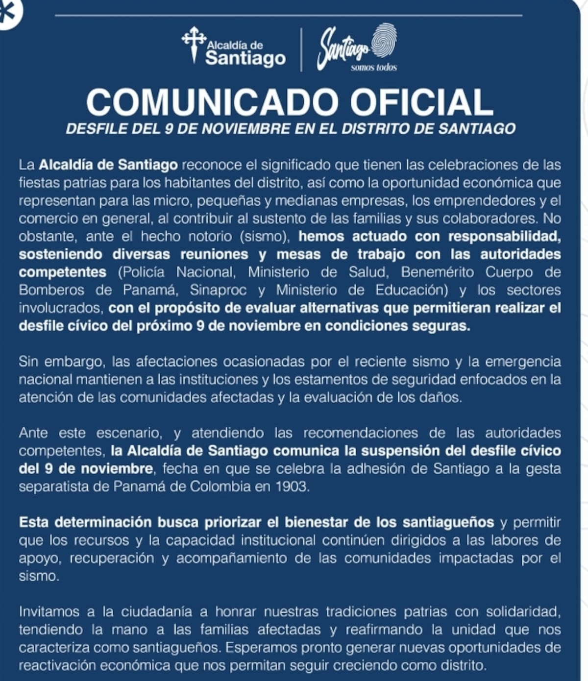 ¡Suspenden los desfiles del 9 de noviembre en Santiago!