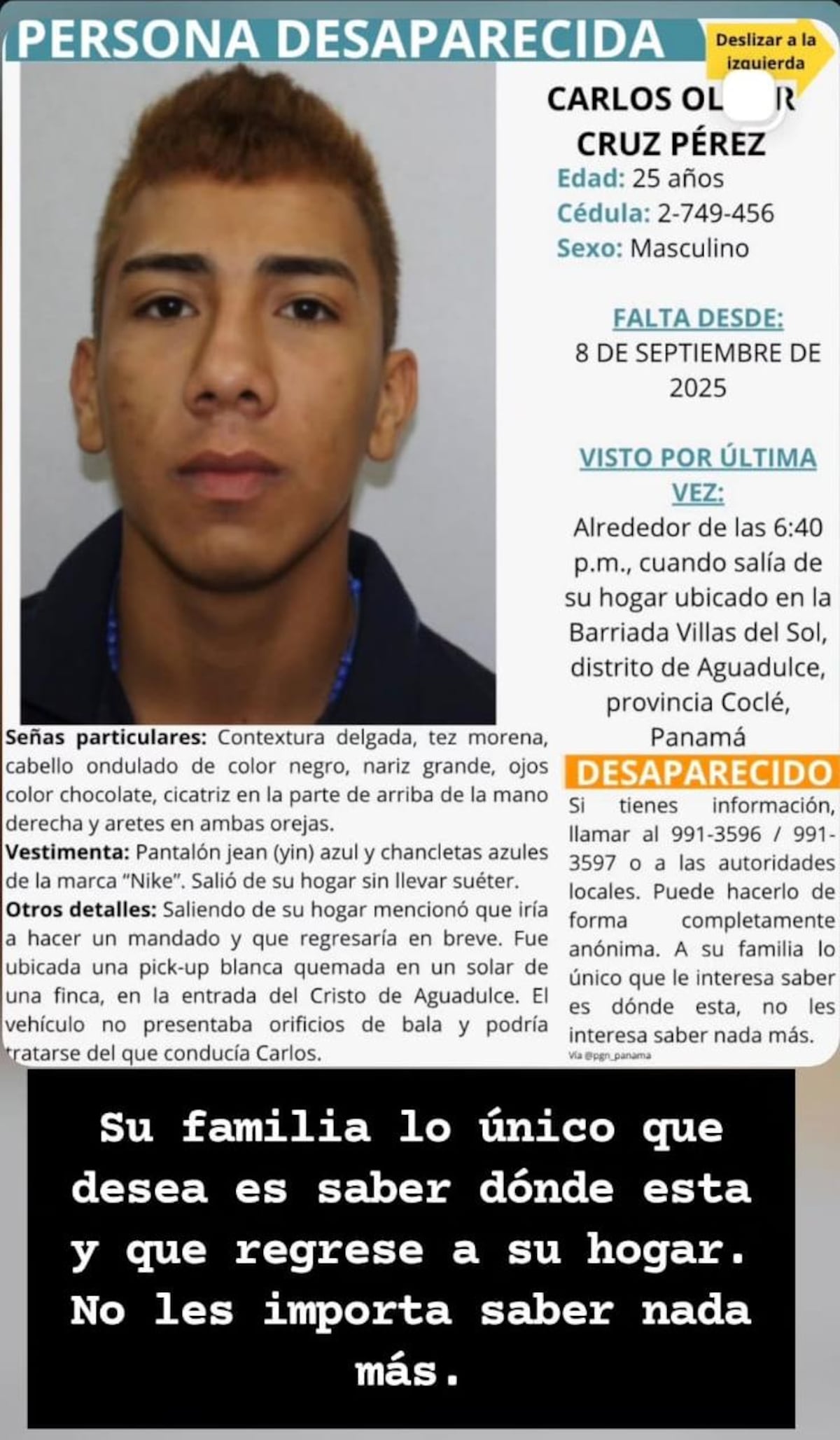 Salió a hacer un mandado… y nunca regresó: buscan a joven en Aguadulce