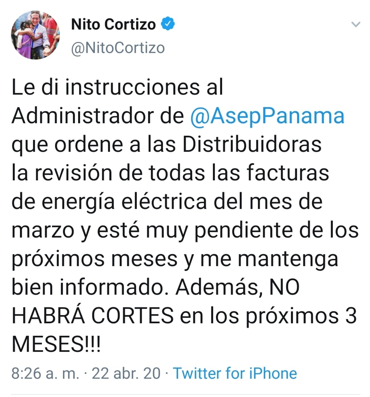 'No habrá cortes de luz en tres meses’, según Nito. De encontrar irregularidades en facturas, podrían sancionar a empresas de energía