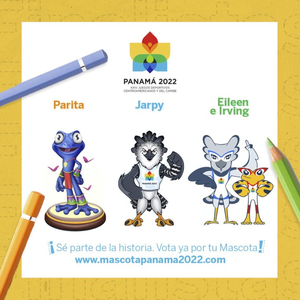 Elige la tuya. Estas son las mascotas finalistas para los JCC Panamá 2022