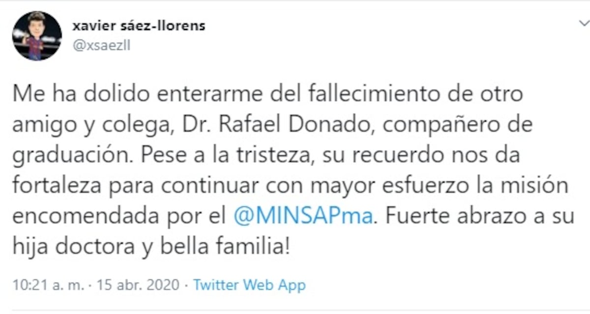 'Me ha dolido’. Muere otro doctor. Sáez Llorens lo confirma