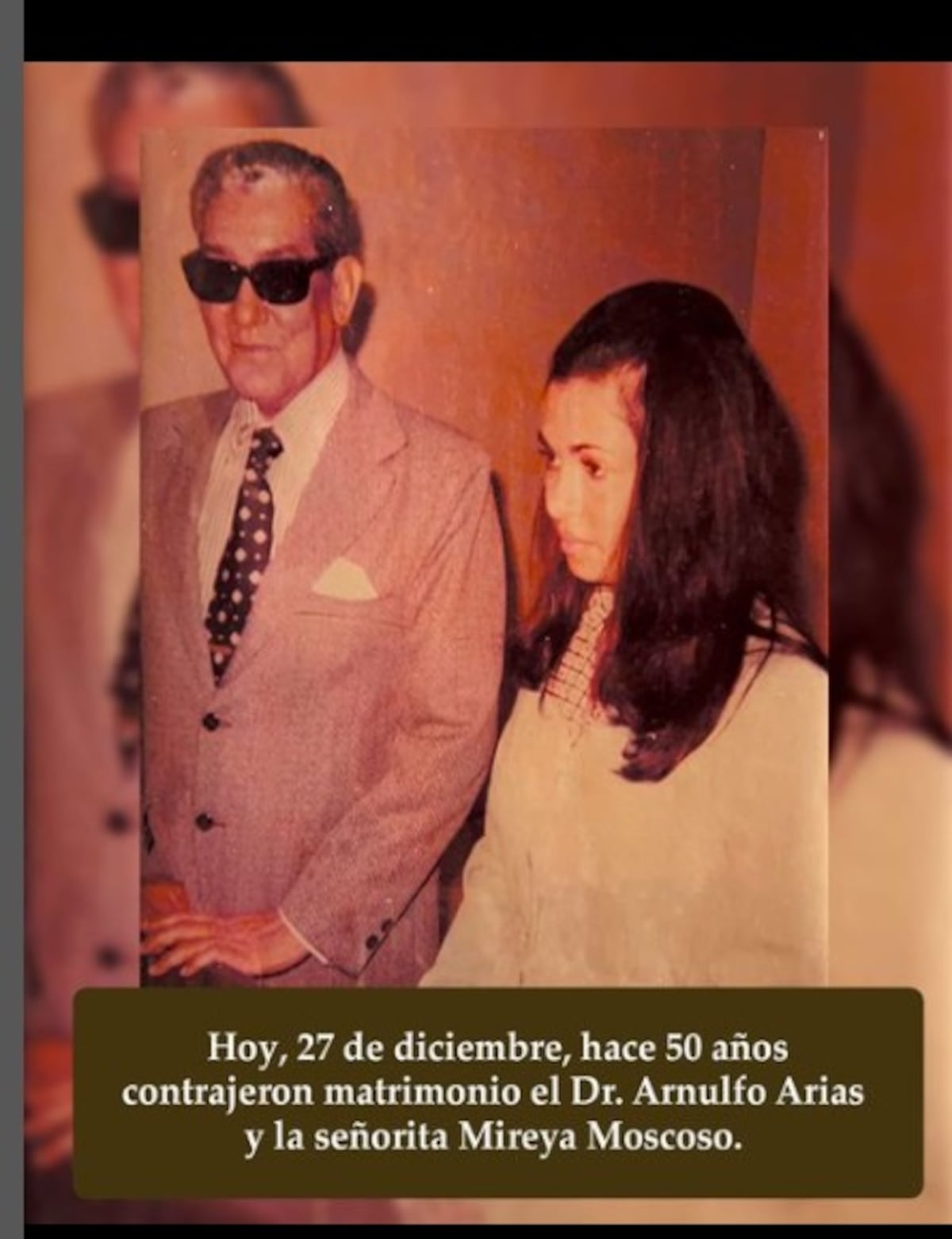 Se vuelve viral. Circula foto del recuerdo de la boda de la expresidenta Mireya Moscoso y el expresidente Arnulfo Arias, hace 50 años