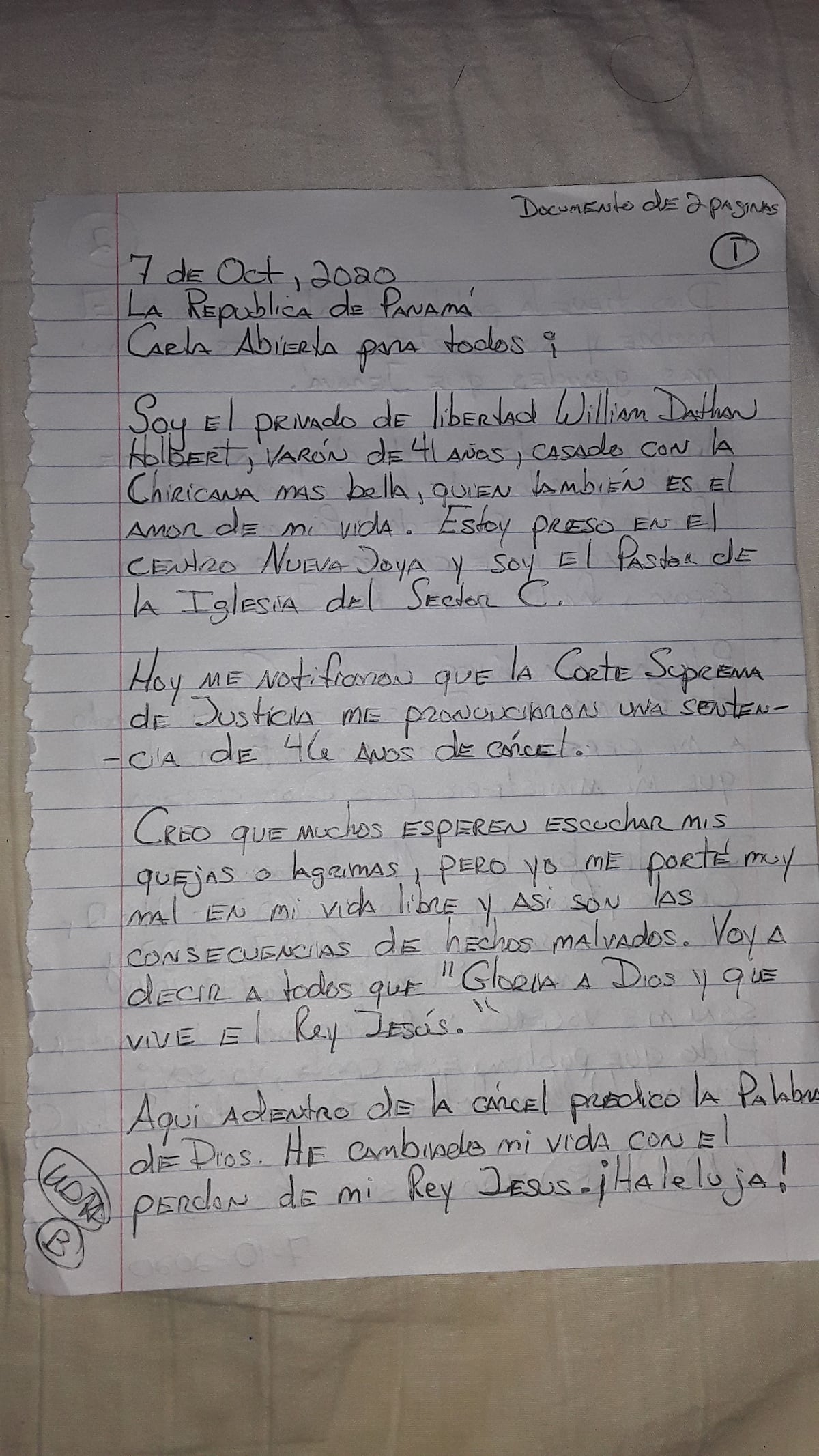 ‘Yo los maté’. Dan un año menos de condena para asesino en serie tras apelación. ExSalvaje Bill envía una carta. La revelamos