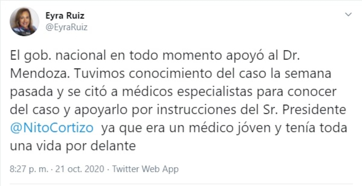 'Murió por no ser influencer’. Piden la destitución de la ministra consejera por la muerte del doctor Carlos Mendoza, contagiado de covid-19.  Necesitaba hacerse un trasplante 