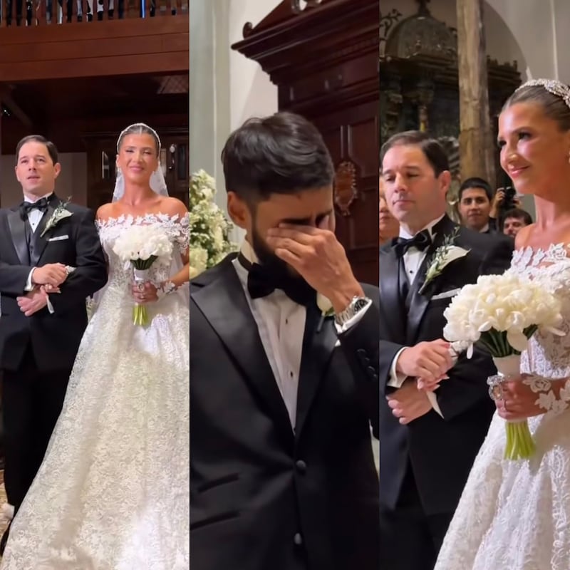 La boda de ella. ‘Monchi’ no aguantó el llanto: así fue la entrada de Valeria Rettally a la iglesia que se volvió viral +VIDEOS