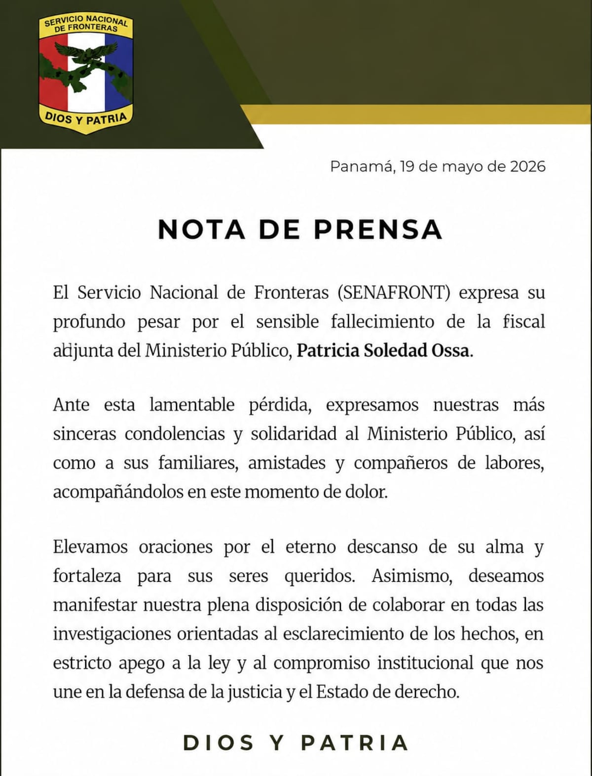 Muerte de fiscal: Policía investiga como violencia doméstica; Ministerio de la Mujer llama a denunciar y SENAFRONT expresa condolencias