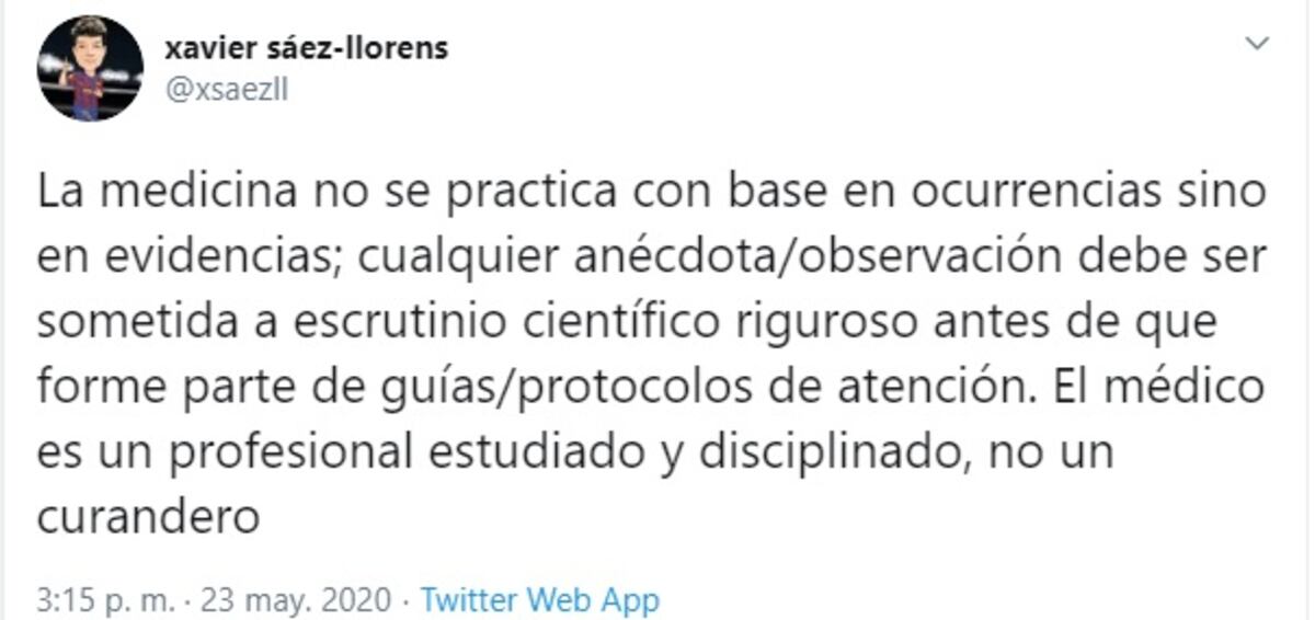 Revuelo. Dra. dice haber encontrado tratamiento contra el covid no avalado por OMS. Sáez Llorens reacciona