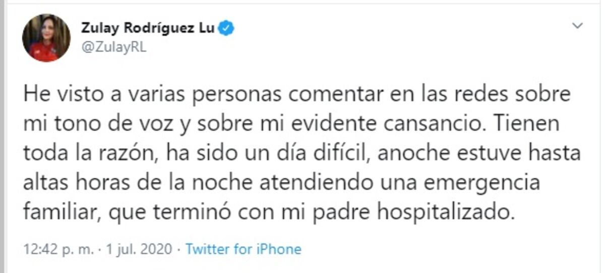 Zulay Rodríguez confirma que hospitalizan a su papá, el exprocurador Rafael Rodríguez