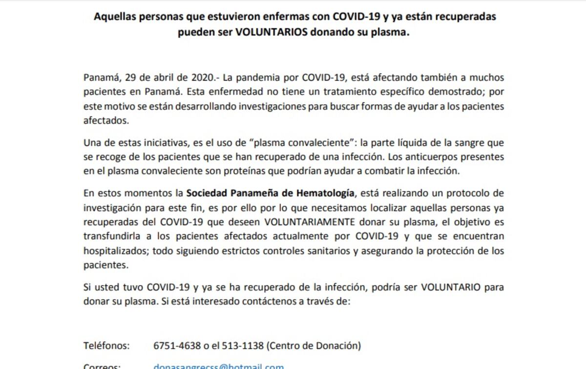 Necesitamos héroes. Solicitan a recuperados de COVID-19 donar su plasma