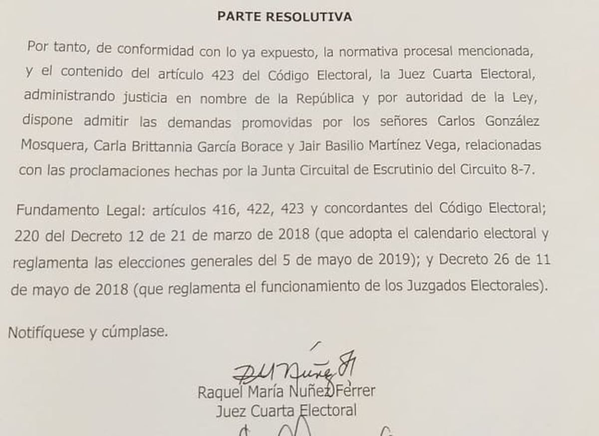 Aceptan demanda de impugnación en el circuito 8-7