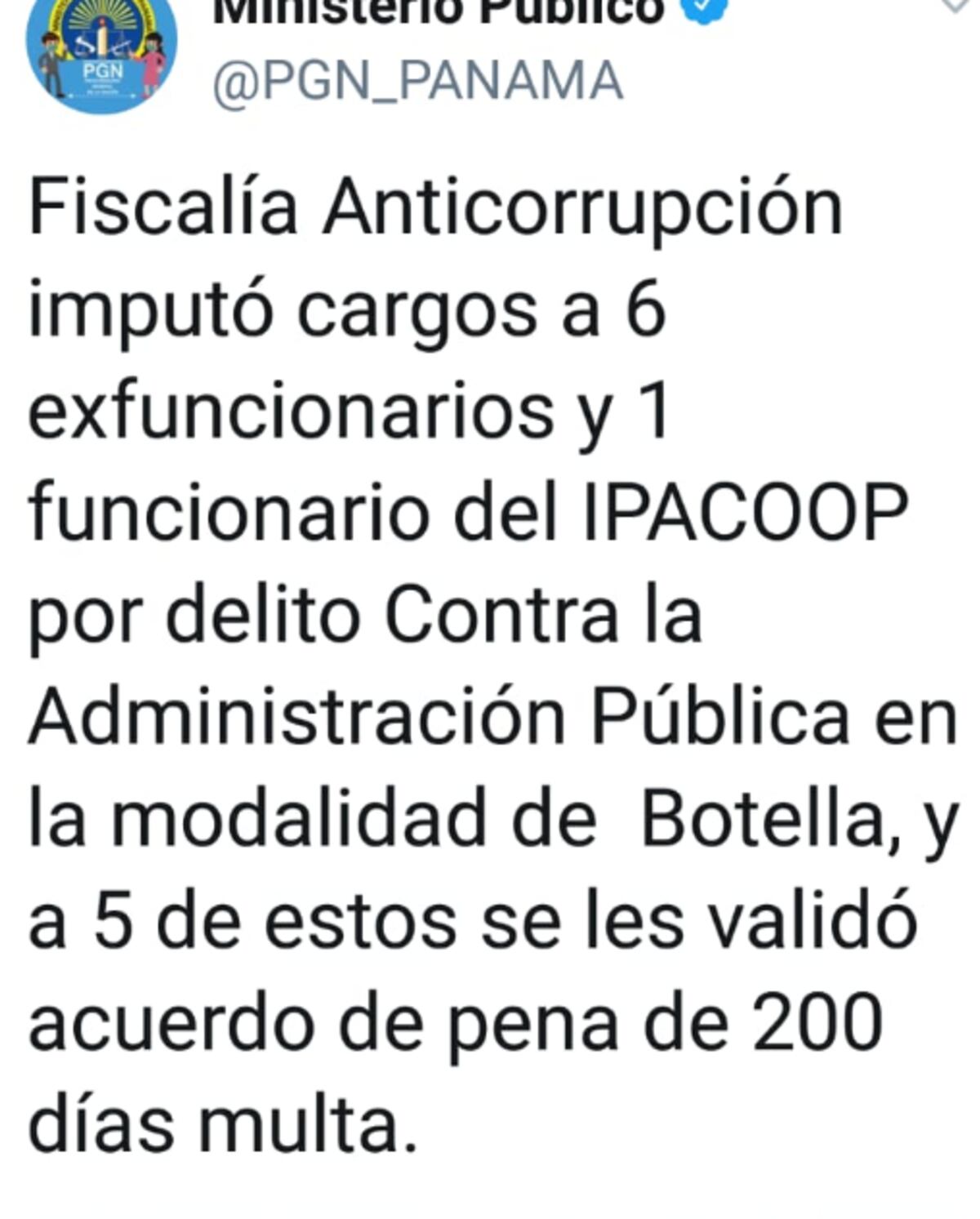 Imputan cargos a seis exfuncionarios relacionados al caso del Ipacoop por ser ‘botellas’