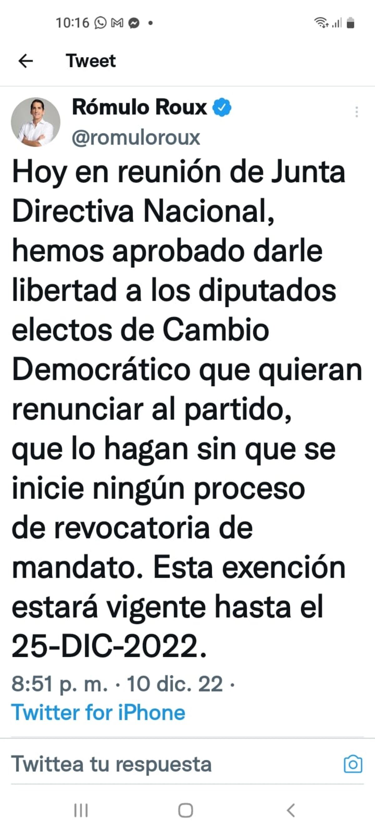 Roux y CD le lanza propuesta a los 15 diputados que lo adversan