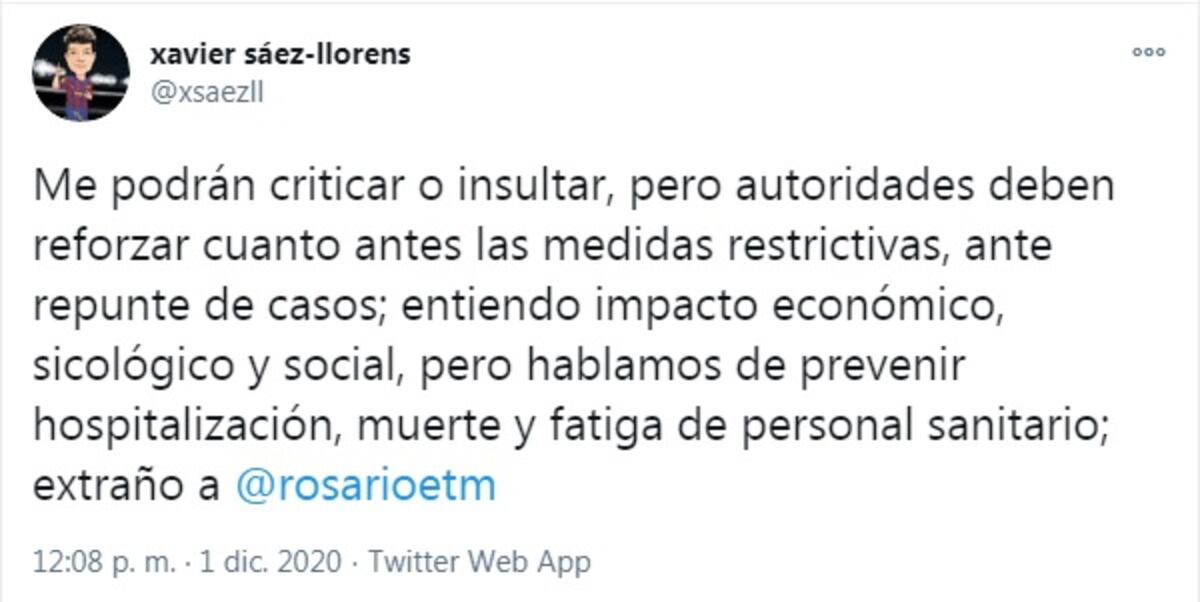 ‘Extraño a Rosario Turner’. Sáez Llorens dice que ya no hay camas en hospitales privados. Considera que autoridades deben reforzar medidas restrictivas ante repunte de casos covid-19