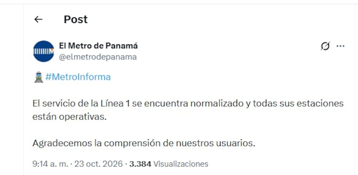 Retrasos masivos: Falla en el sistema eléctrico paralizó parcialmente tramos de la Línea 1 del Metro de Panamá