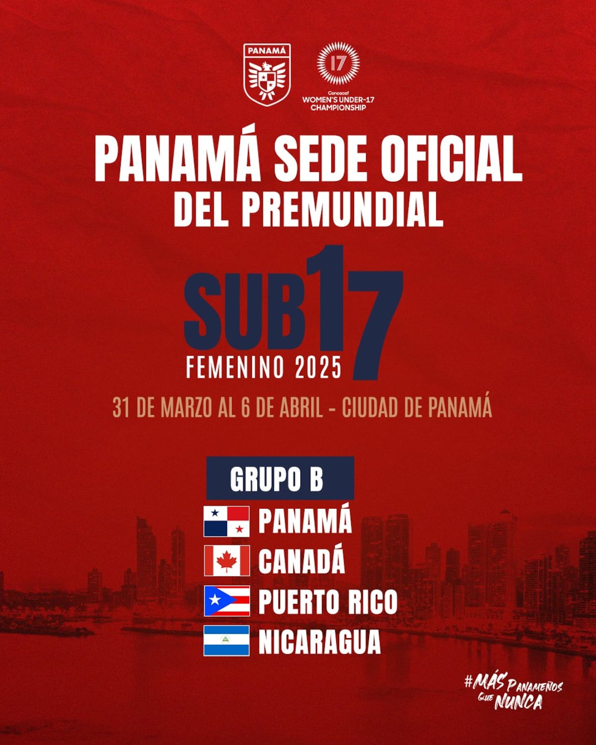 Calendario confirmado: Panamá Sub-17 Femenina debutará ante Puerto Rico en el Premundial