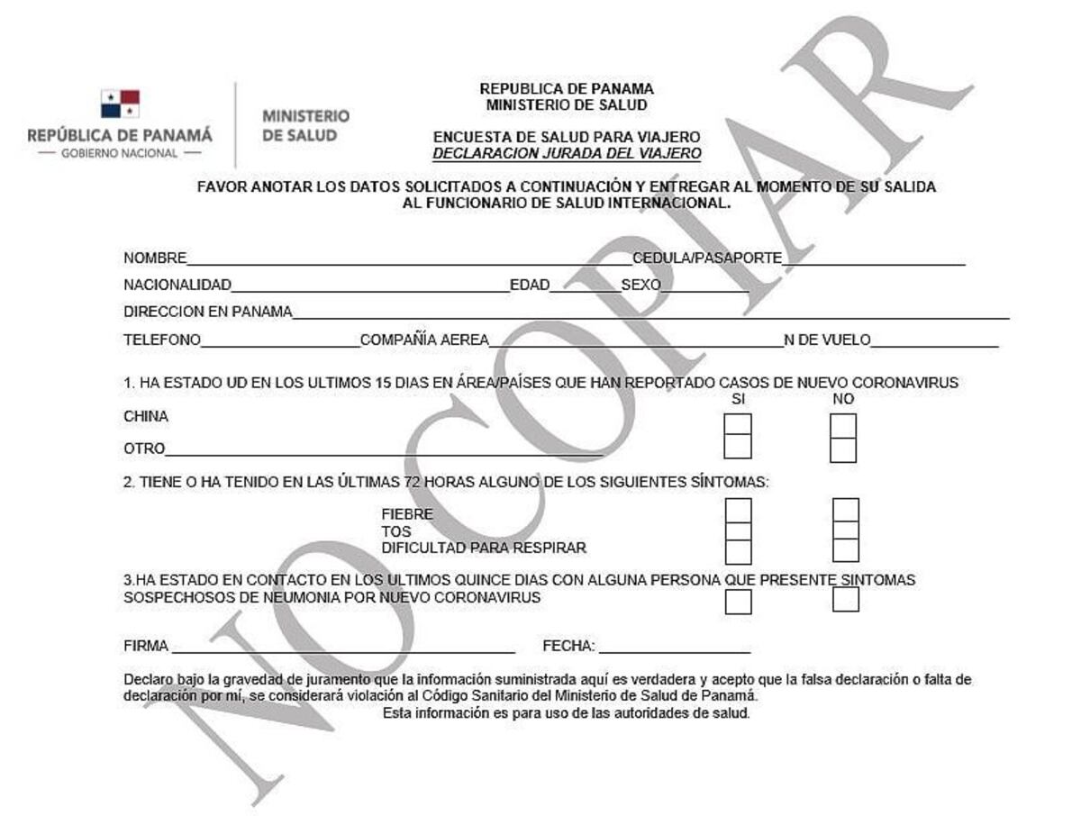 Viajeros procedentes de Asia deben firmar encuesta de salud para ingresar a Panamá