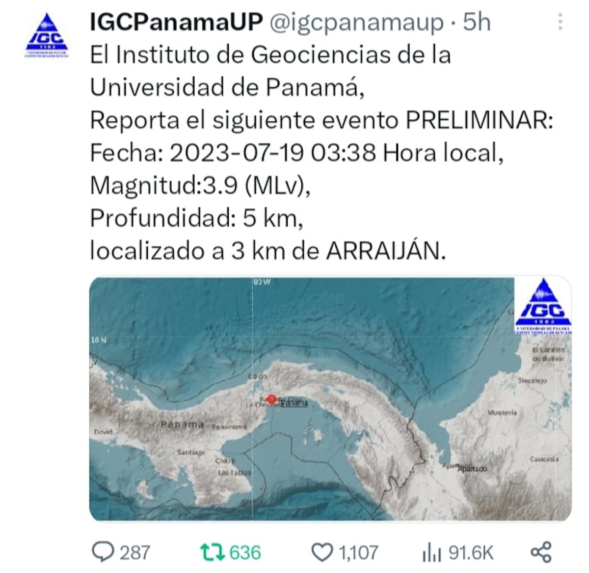 ‘Se sintió como una explosión’. Sismo de 3.9 pone a madrugar a Panamá Oeste