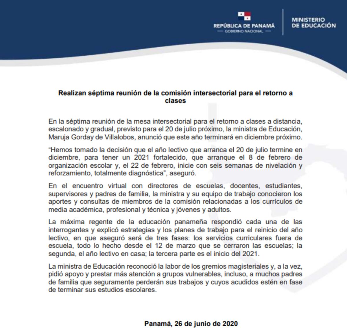 Ministra de Educación asegura cuándo termina el año escolar 2020 y arranque del periodo 2021