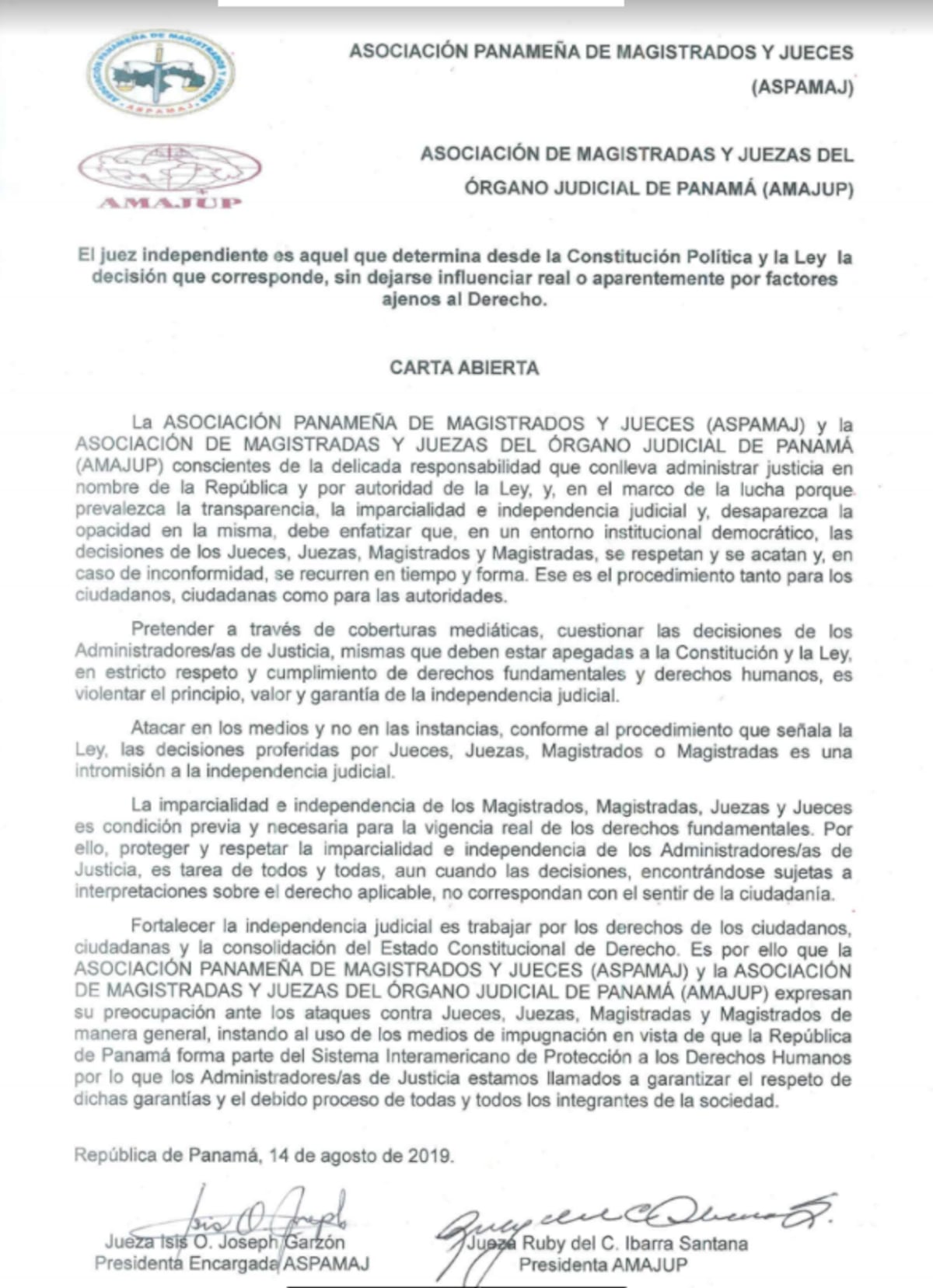 Magistrados y Jueces rechazan críticas ciudadanas a las decisiones judiciales 