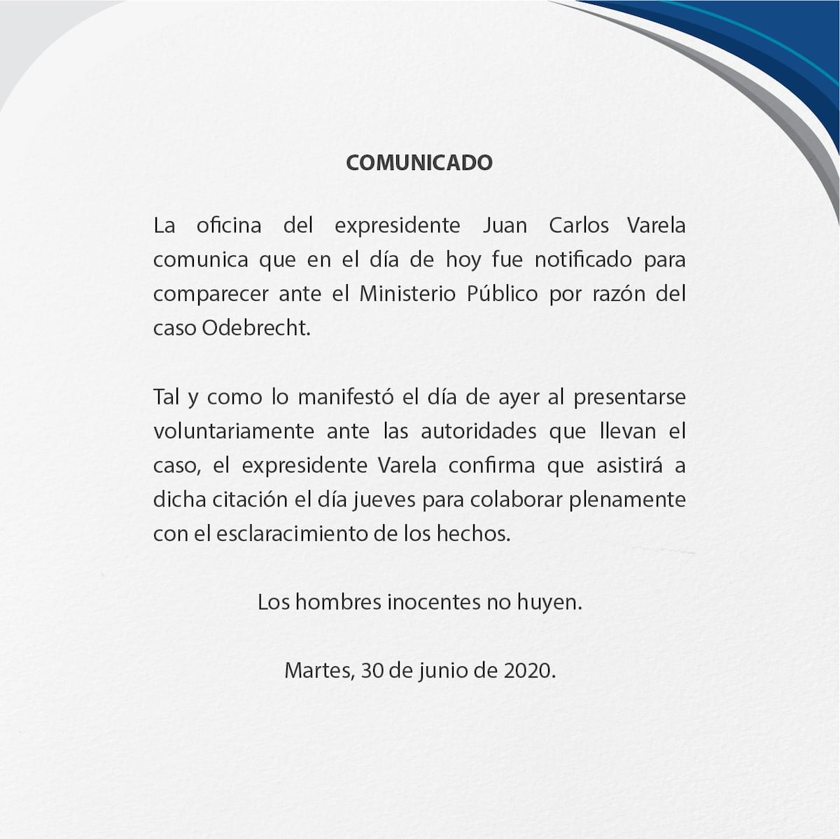 ‘Los hombres inocentes no huyen’, dice Varela. Fue citado por el Ministerio Público por caso Odebrecht