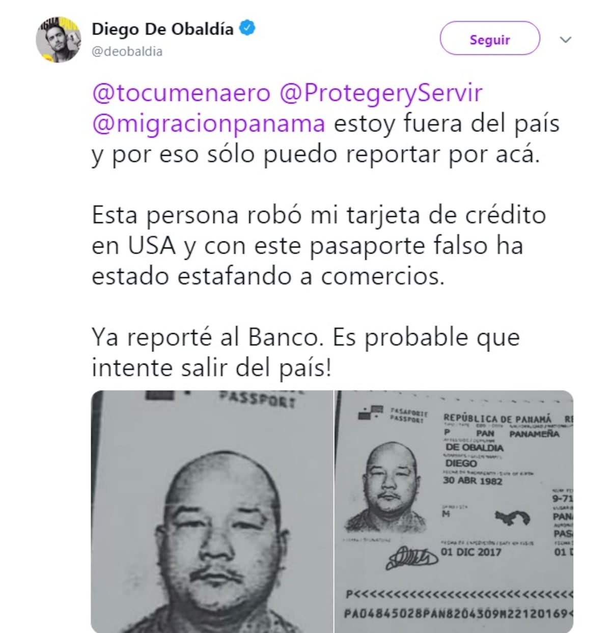 Usurpan identidad de presentador de TV Diego De Obaldía. Vean cómo luce el impostor