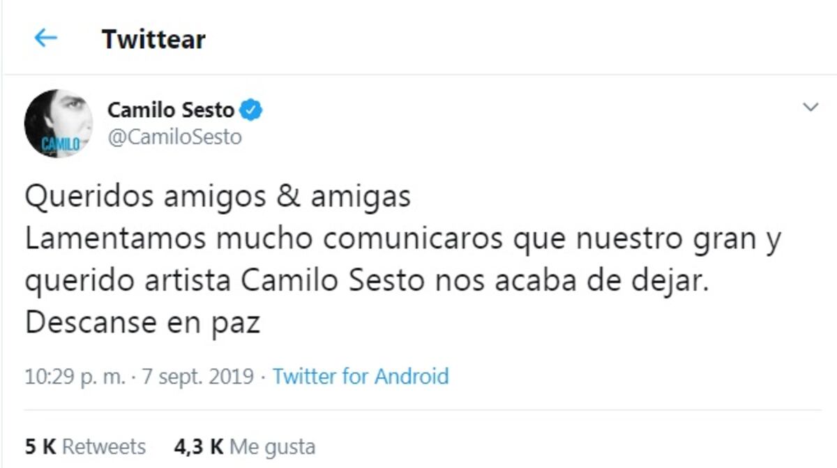 Muere Camilo Sesto. La música está de luto. Video