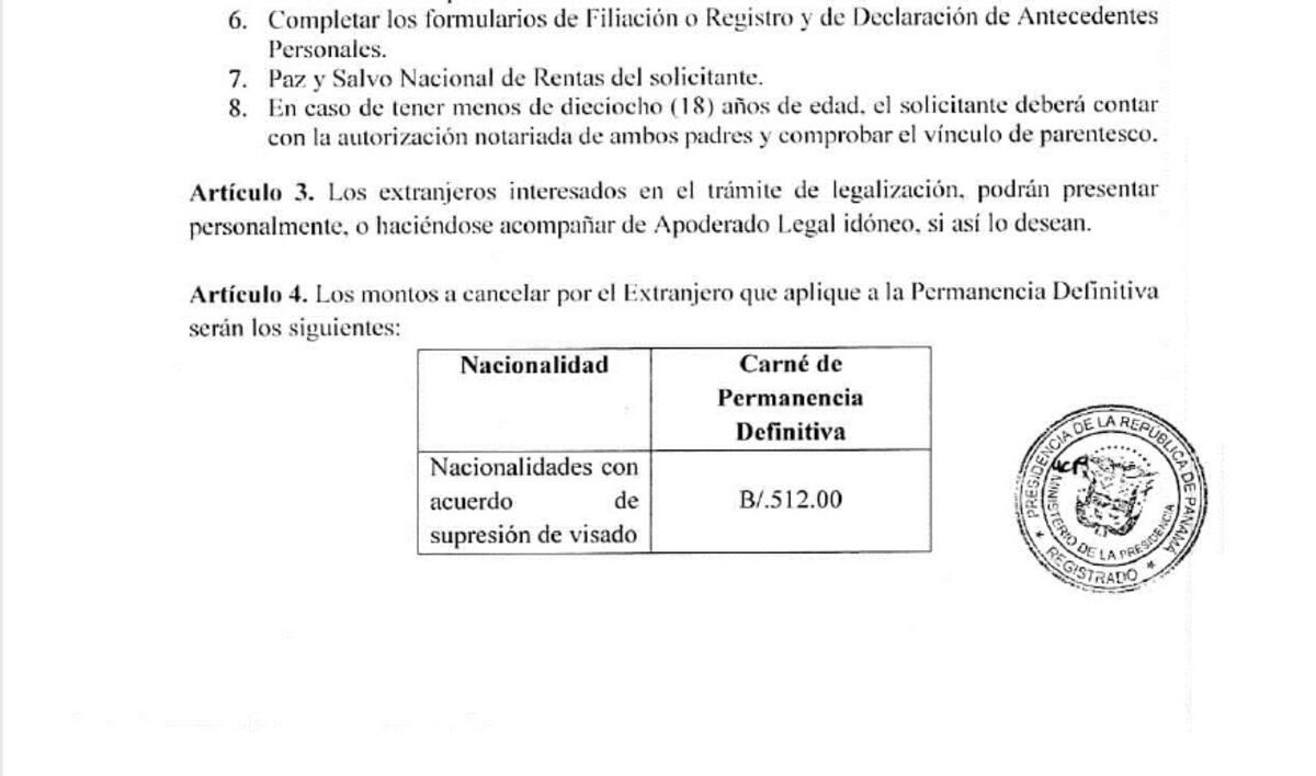 Migración da cumplimiento a Decreto Ejecutivo que otorga permanencia definitiva  a extranjeros