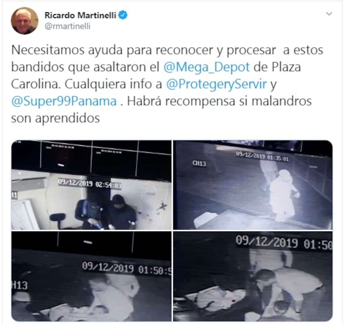 Martinelli ofrece recompensa para dar con los asaltantes del Mega Depot de Plaza Carolina