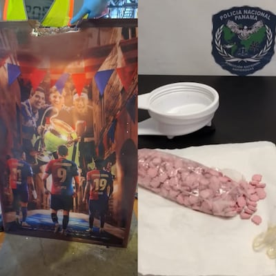 Maleta con pastillas rosadas y cuadro del Barca con droga caen en Tocumen