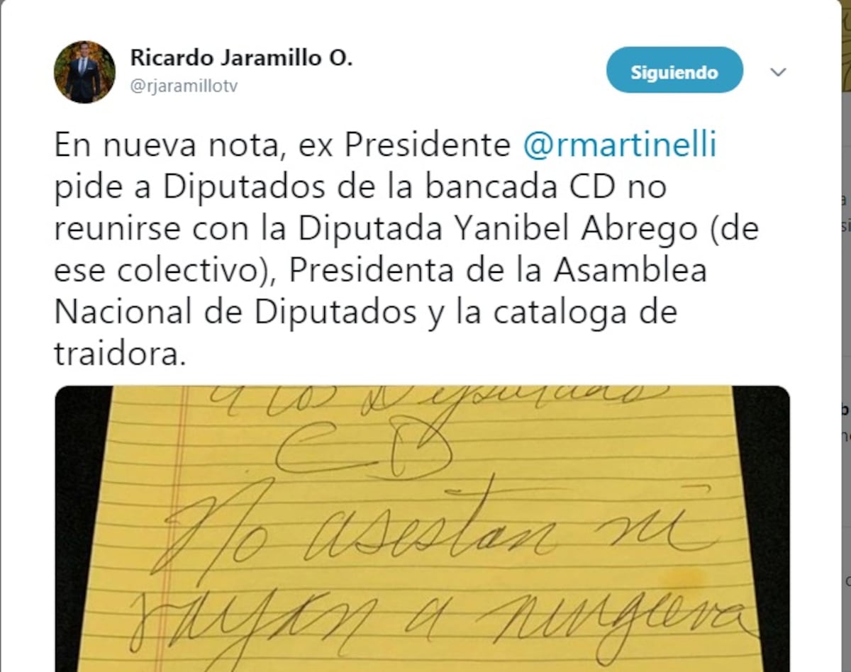 Martinelli  tilda de ‘traidora’ a Yanibel Ábrego. Carta se vuelve viral